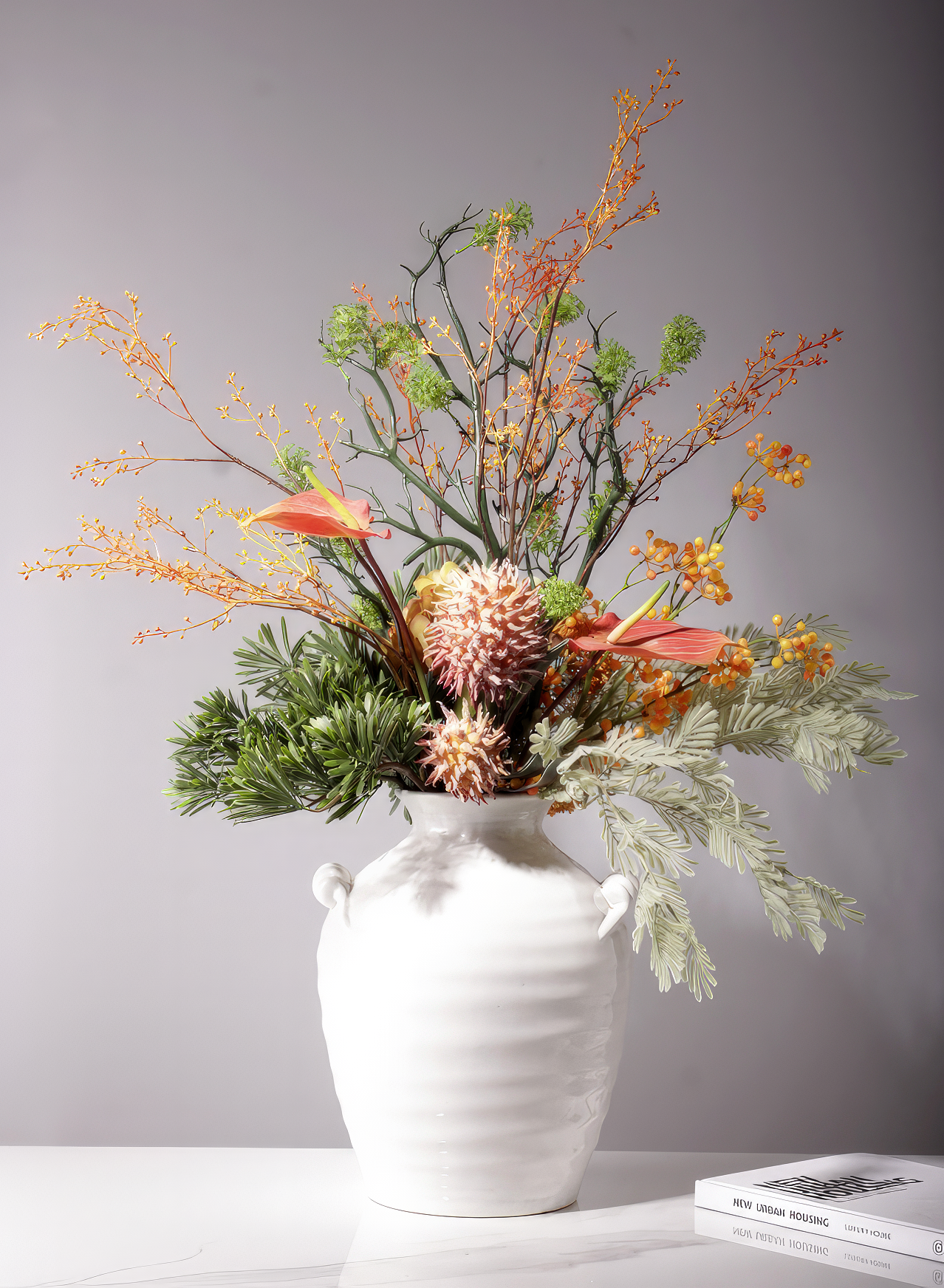 "Autumn Grace" Floral Arrangement in White Vase