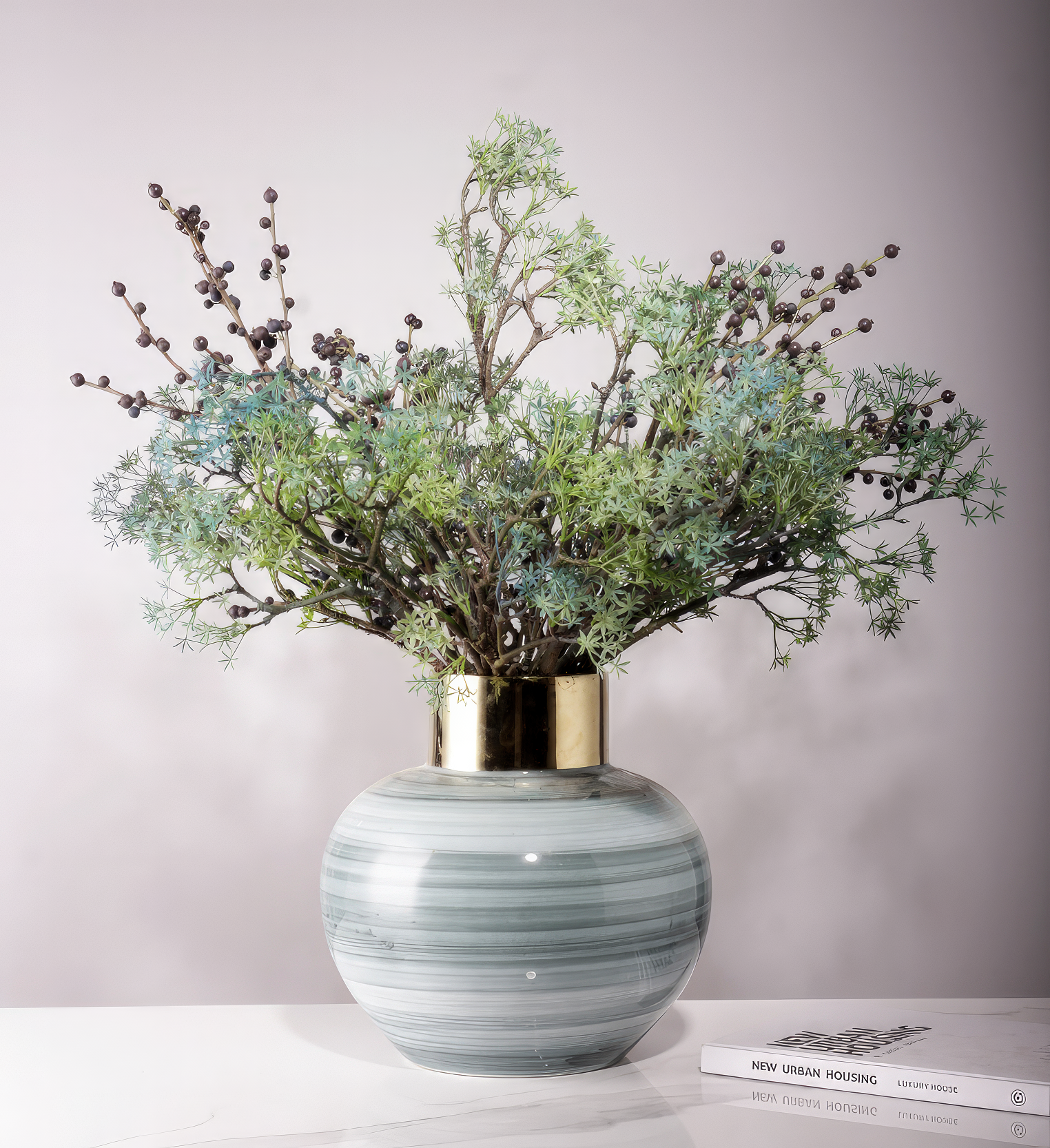 "Emilia" Floral Arrangement in Grey-White Vase