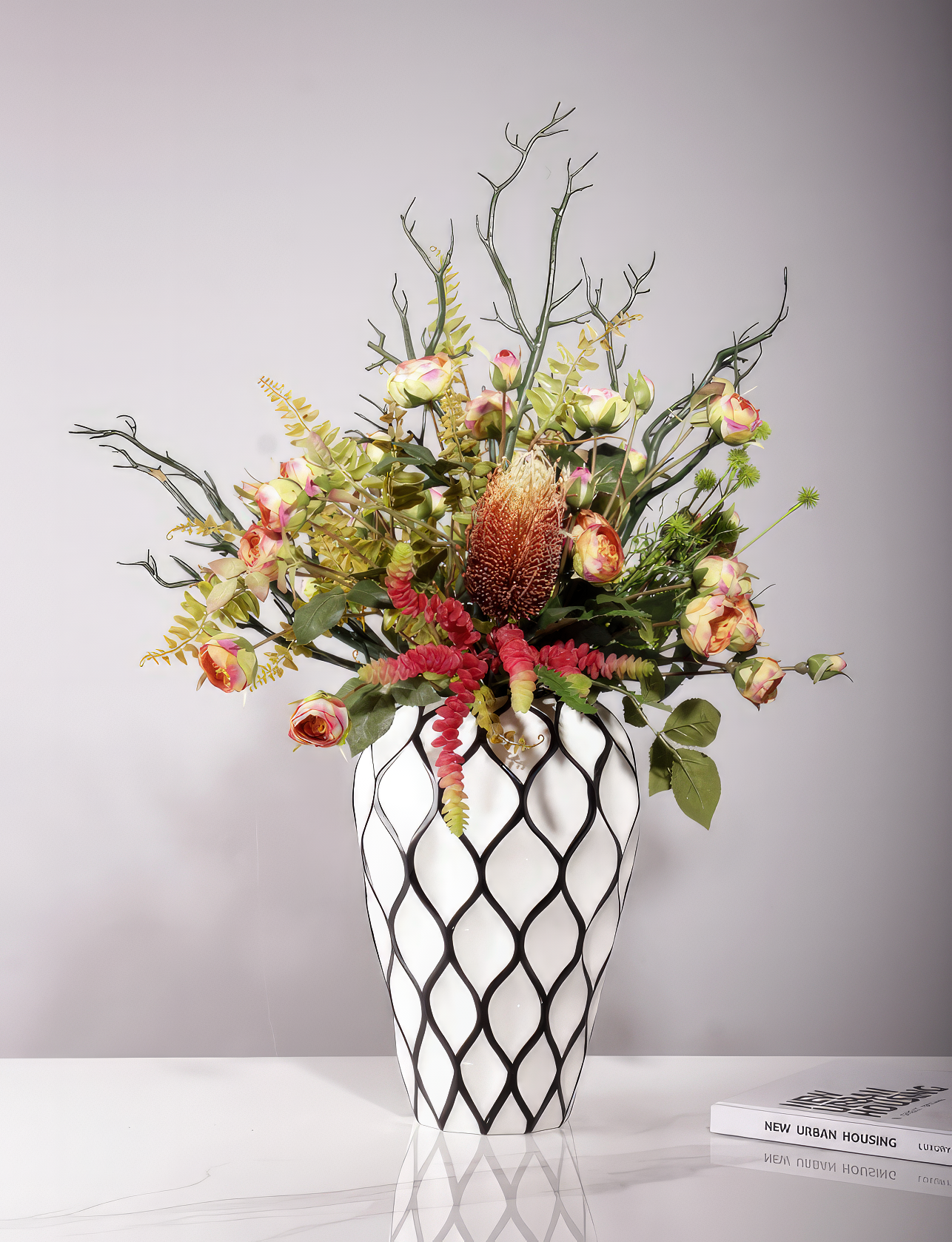 "Vivienne" Floral Arrangement in White-Black Vase