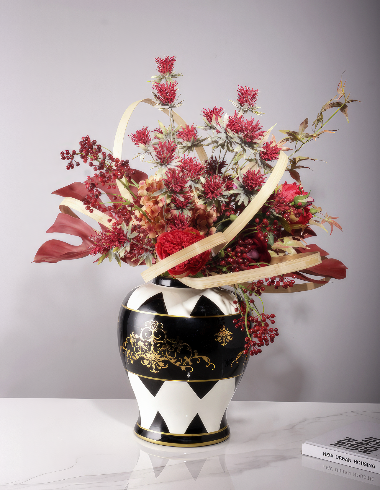 "Celeste" Floral Arrangement in Black-White Vase