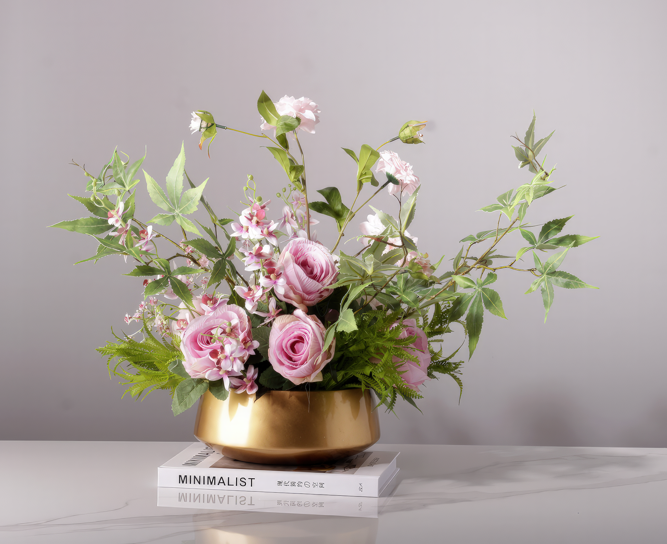 "Rosie" Floral Arrangement in Gold Vase
