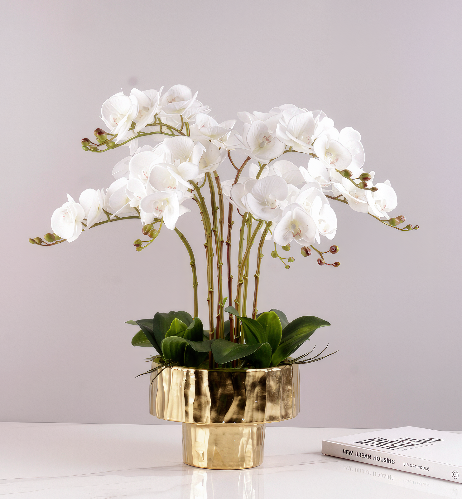 "Ophelia" Floral Arrangement in Gold Vase