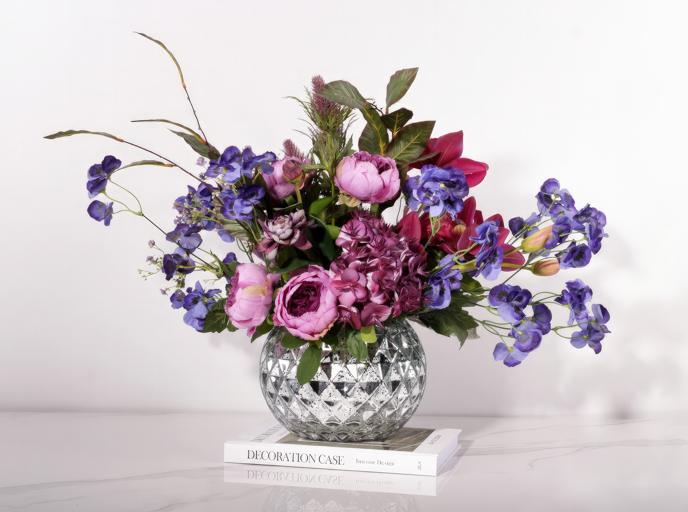 "Fleur" Floral Arrangement in Silver Crystal Vase