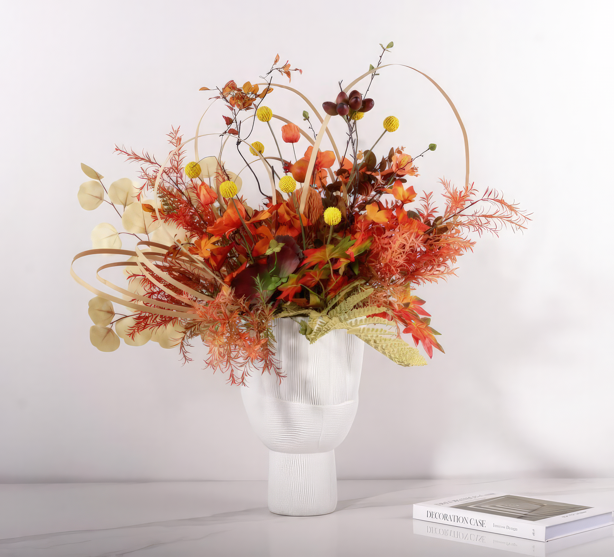 "Ember" Floral Arrangement in White Vase
