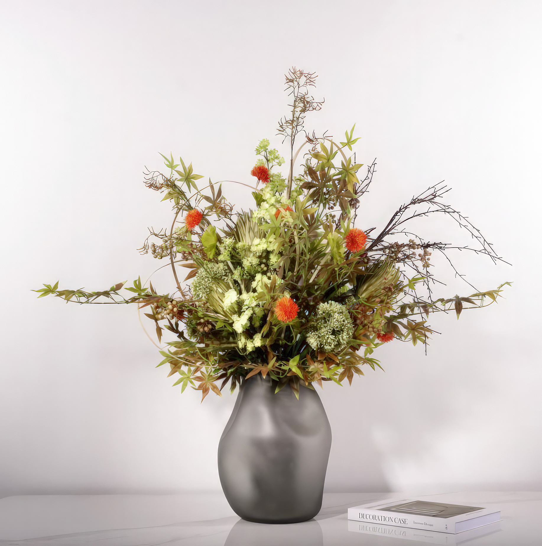 "Sylvan" Floral Arrangement in Matte Grey