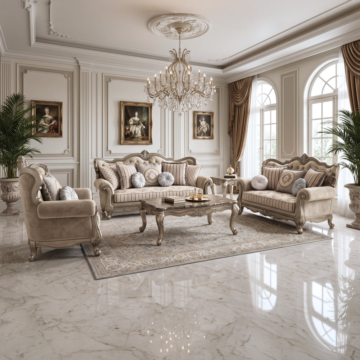 The MYRCELLA Victorian Living Room Concept with Marble Tabletop
