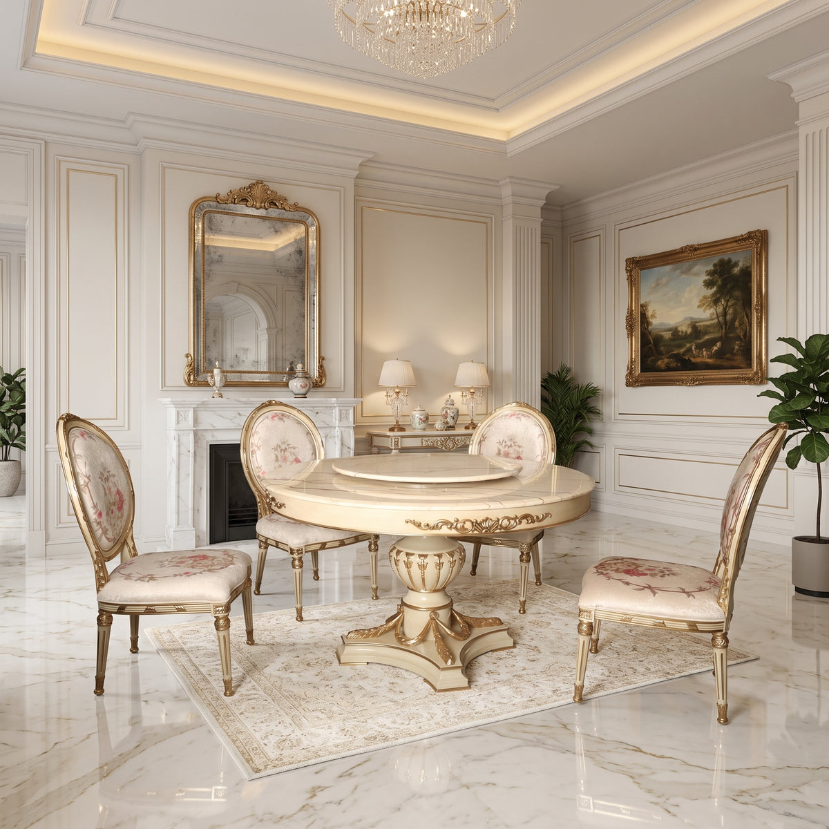 Amelie Majestic Marble 1+6 Dining Set