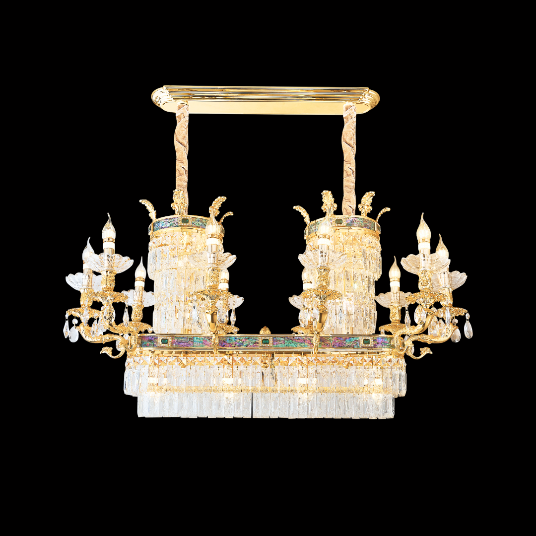 A MAESTRA 1-tier solid brass wall sconce featuring New Zealand mother-of-pearl accents and a royal gold glow; available at our Kuala Lumpur furniture gallery with free Klang Valley installation.