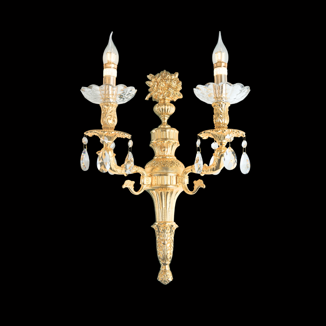 MAESTRA neoclassical wall sconce featuring high-end K9 crystals and New Zealand mother-of-pearl accents; available for walk-in purchase at our Kuala Lumpur furniture mall with free Klang Valley installation.